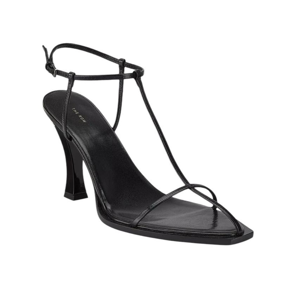 The Row Shoes Black T-Bar Thong Strappy Heel Slip-On Leather Sole Sandals